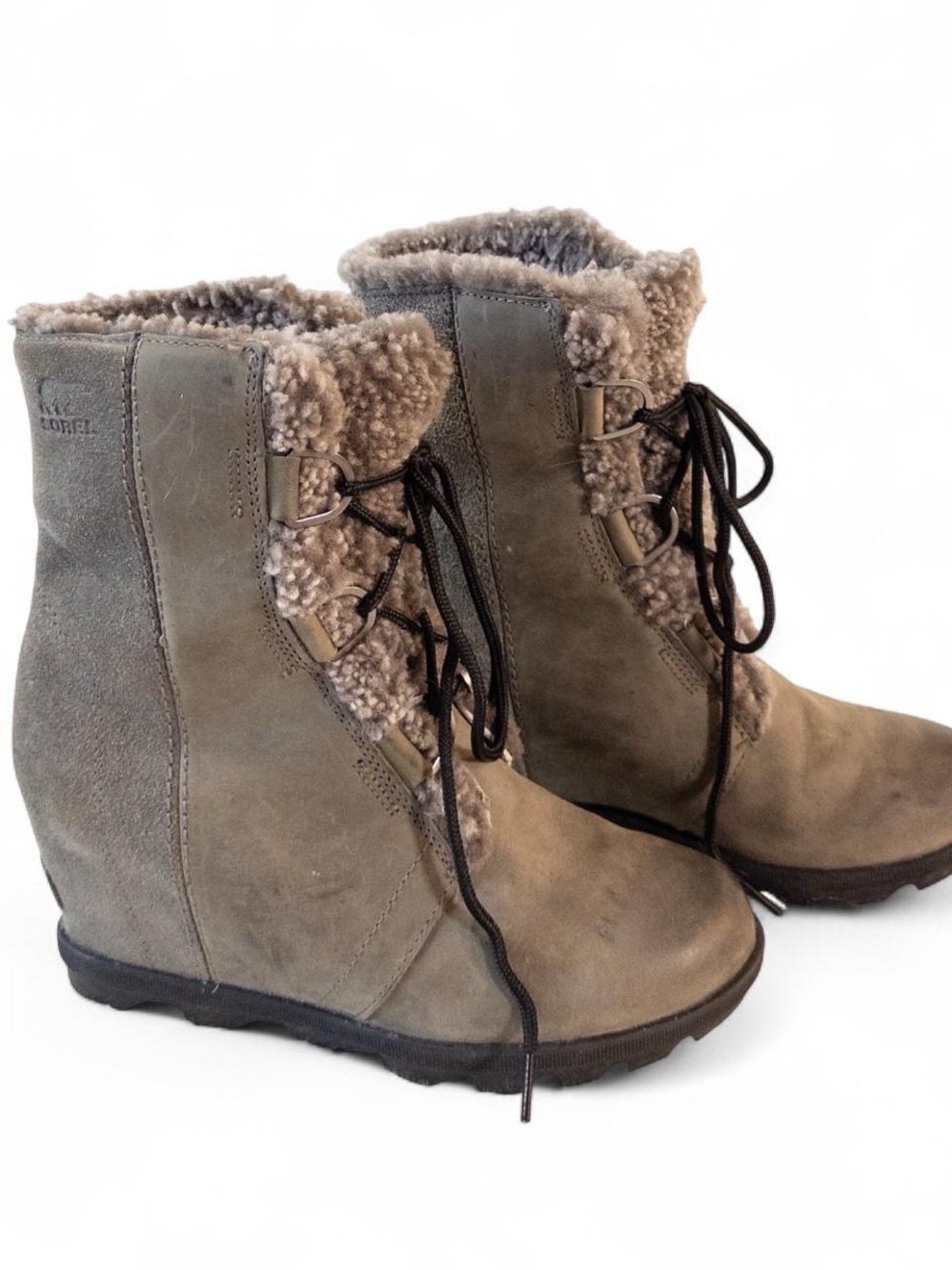 Sorel Joan of Arctic Wedge II Gray Suede Boots Women’s Sz 9